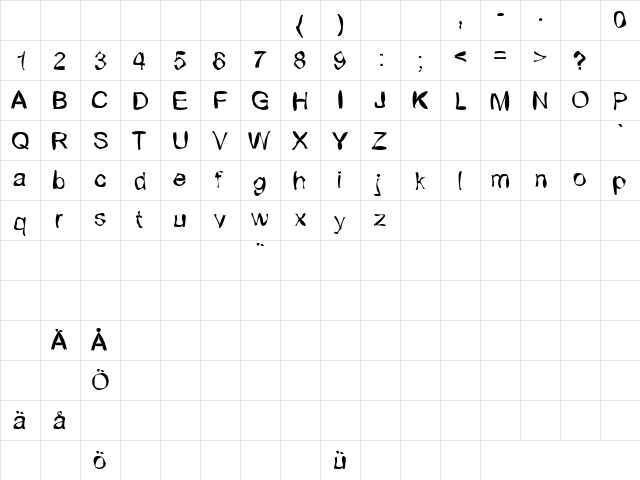 FreakedArial Regular  glyph index