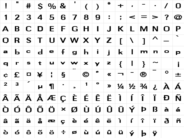 Gauss-Extended Bold  glyph index