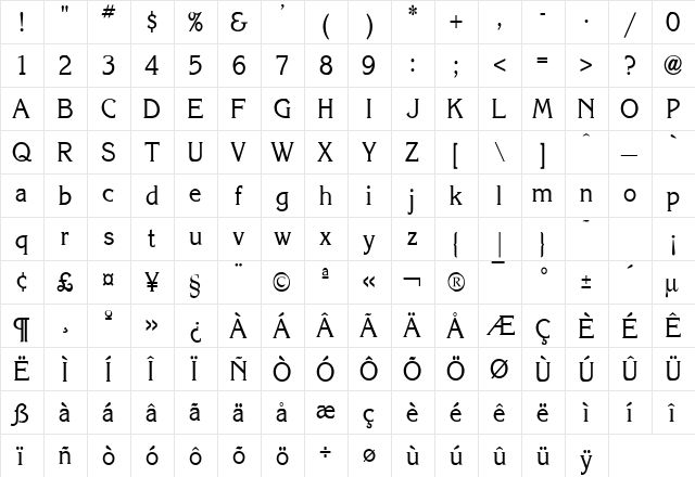 Keira Condensed Normal  glyph index