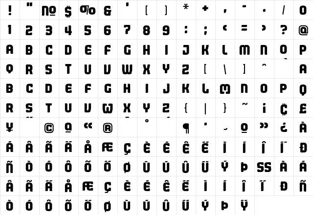 Judgement Bold  glyph index