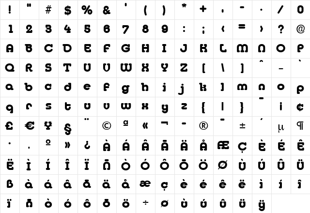 DesireeBecker-ExtraBold Regular  glyph index