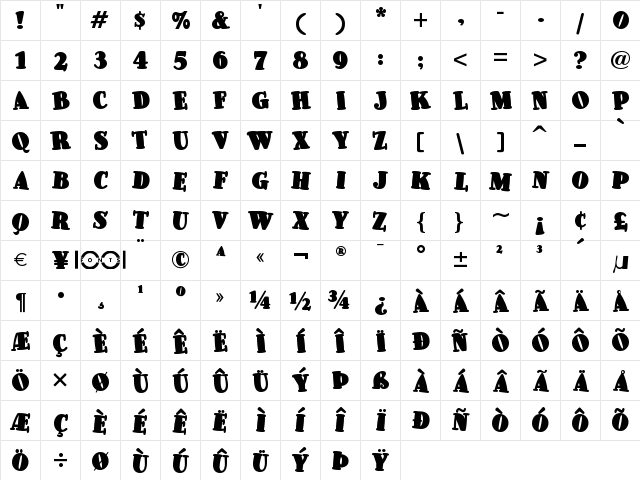 Pleasingly Plump NF Regular  glyph index