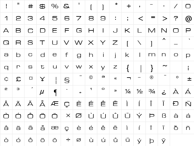 Microstyle Extended ATT Regular  glyph index