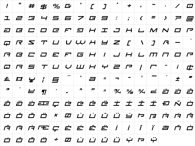 Legion Title Italic Italic  glyph index