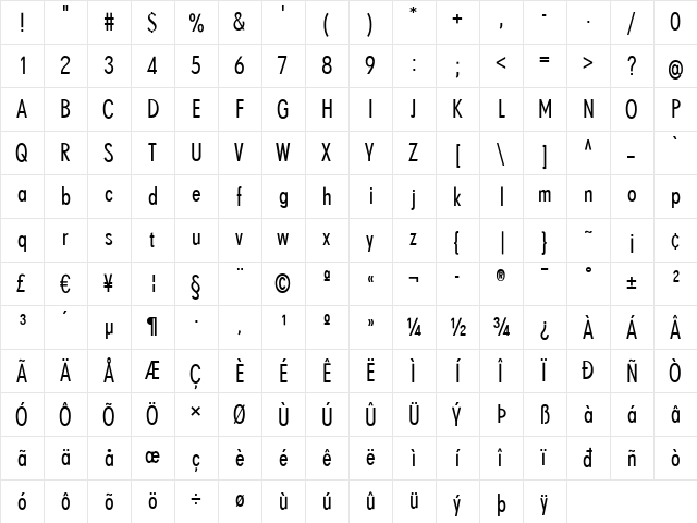 SuperGroteskA Regular  glyph index