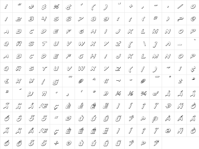 Toon Town Industrial Shad Ital Shad Ital  glyph index