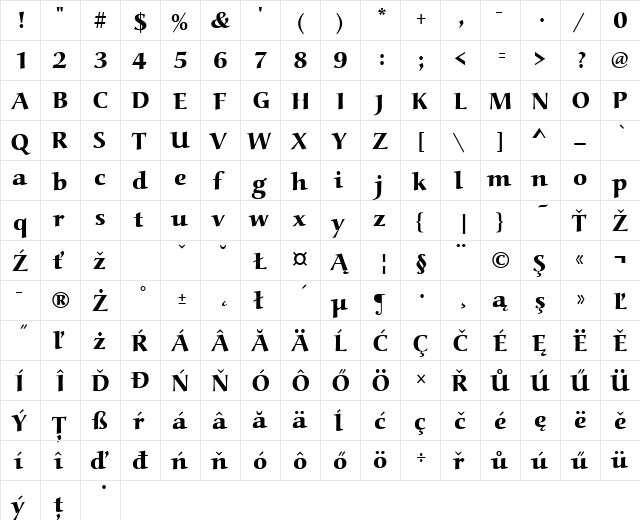 URWAlcuinTEEExtBol Regular  glyph index