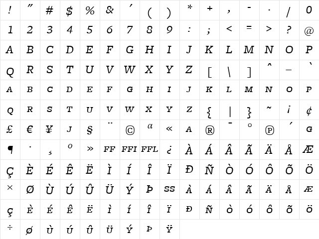 FreightMicro BookItalicSC  glyph index