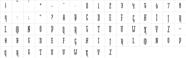 Two Gun Johann Regular  glyph index