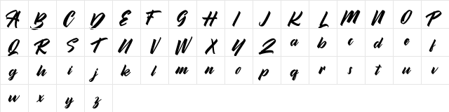 Brilyon Script FREE Regular  glyph index