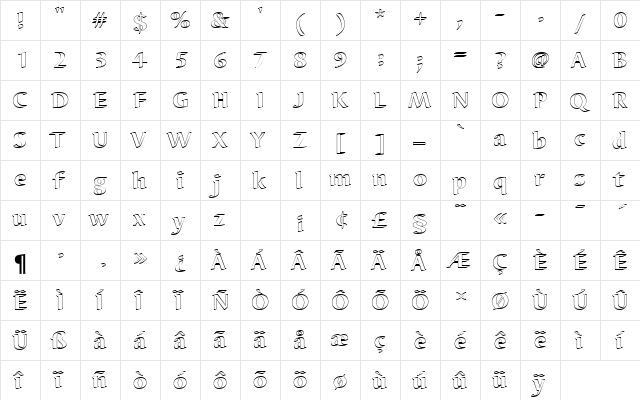 BarbedorTHeaOu1 Regular  glyph index
