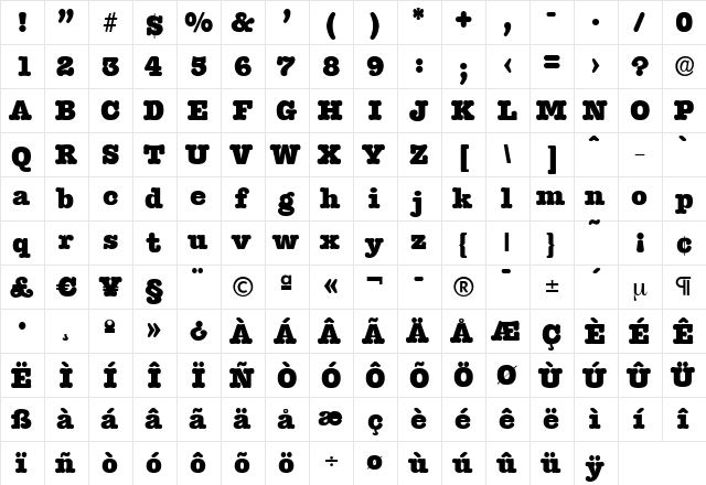 ThorBecker-Heavy Regular  glyph index