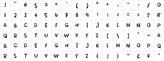 Comictastic Regular  glyph index