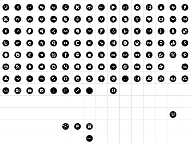 Icons Social Media 16 Regular  glyph index