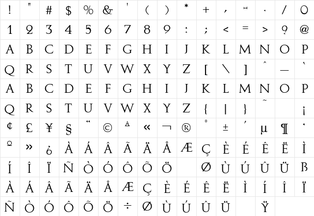 Aurea Regular  glyph index