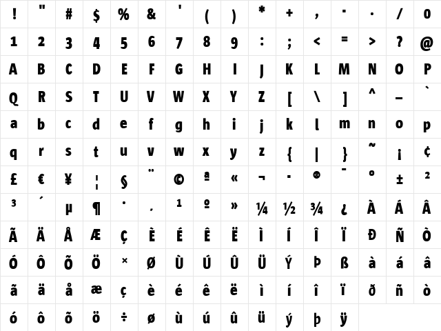 Sun Sans Condensed- SunSansCondensed Heavy  glyph index