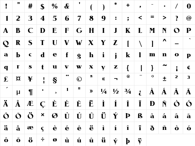 NevadaEF Regular  glyph index