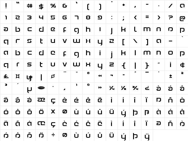 Youngerblood Expanded Expanded  glyph index