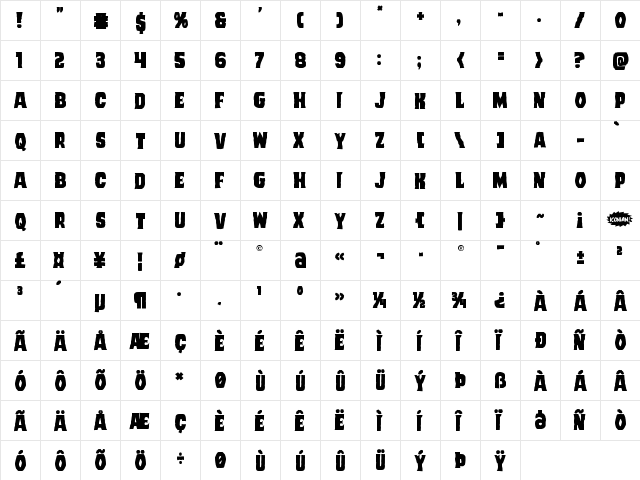 Dusk Demon Regular  glyph index
