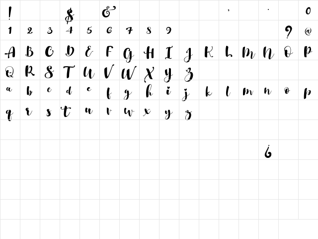 Gulya Script Regular  glyph index