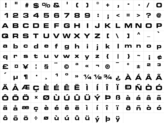 Eurostile Bold Extended #2  glyph index