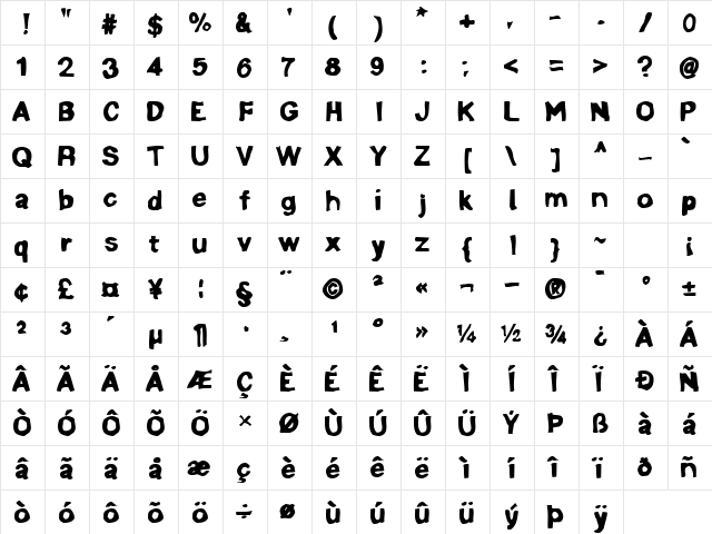 LTMineru Regular Bold  glyph index