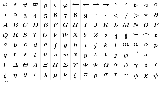 cmmib9 Regular  glyph index