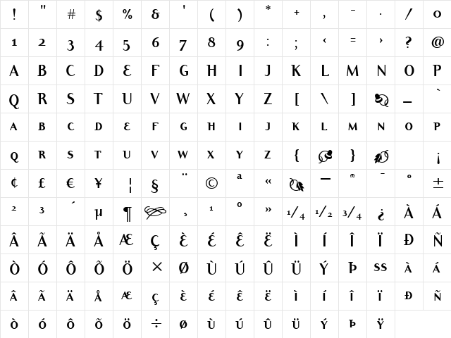DyadisSCITC TT Bold  glyph index