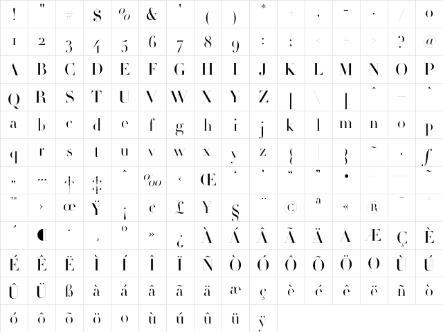 Didot HTF-L96-Light  glyph index