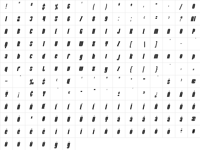 SF Baroquesque Extended Oblique  glyph index
