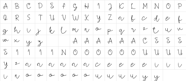 AMORICA SCRIPT DEMO Regular  glyph index