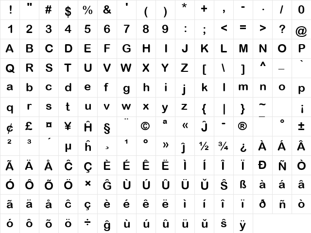 Arial Rounded MT Eo Bold Bold  glyph index