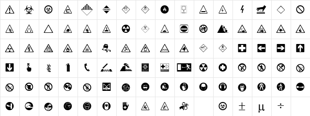 Hazard Regular  glyph index
