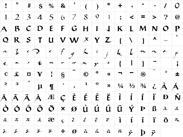 Big Regular  glyph index