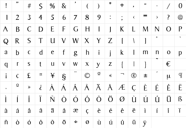 Sigvar-Light Regular  glyph index