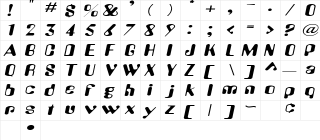 AlienEyeExtended Oblique  glyph index