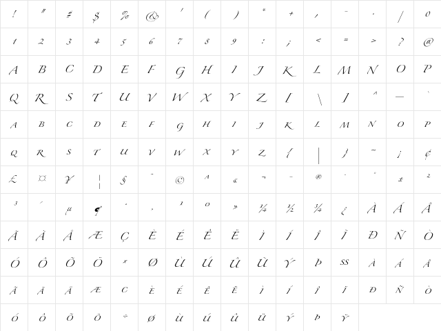 Zapfino Extra LT Small Caps  glyph index
