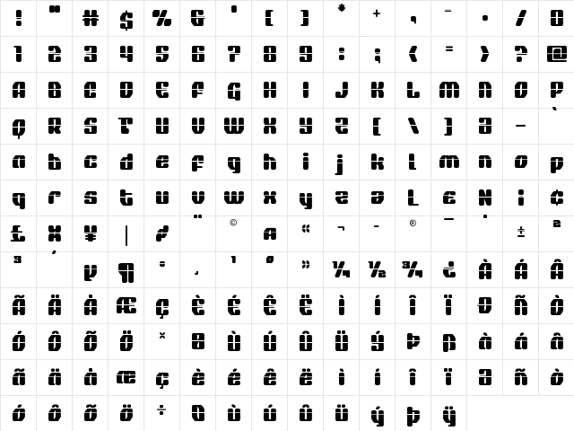 Quasar Pacer Laser Regular  glyph index