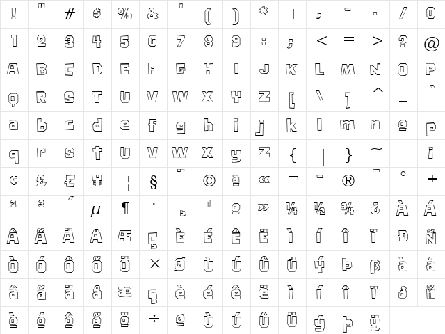 Big Chump BTN Outline Regular  glyph index