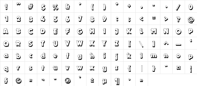 DynarShadowC Regular  glyph index