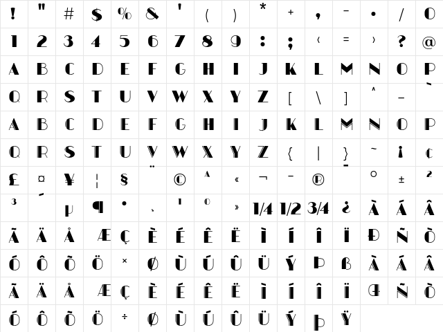 Marcopolo Regular  glyph index