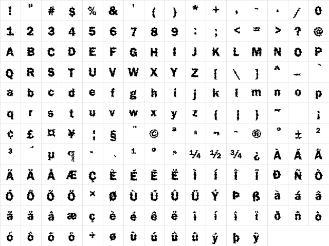 Funky44 Becker Regular  glyph index