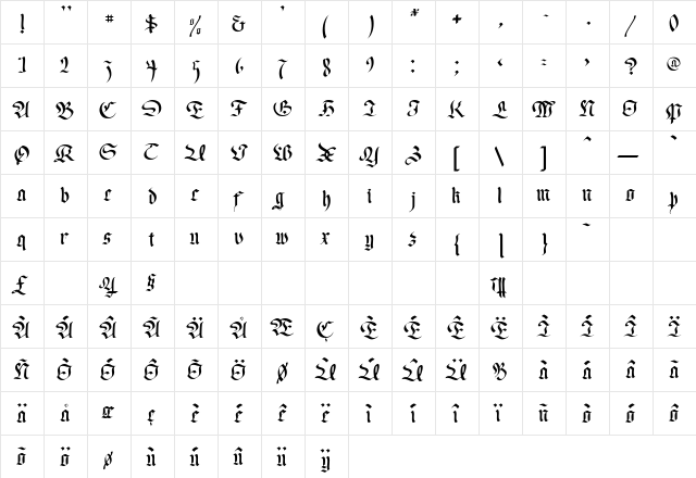 Old Germen Regular  glyph index