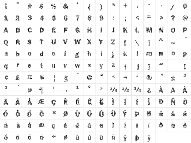 DTCFunkyM32 Regular  glyph index