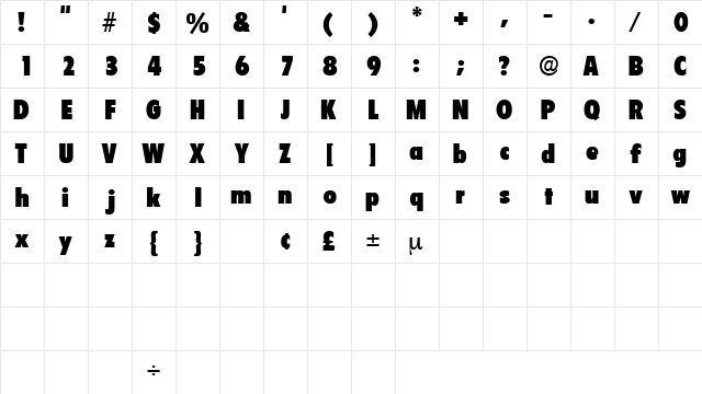 SeighDisplaySSK Regular  glyph index