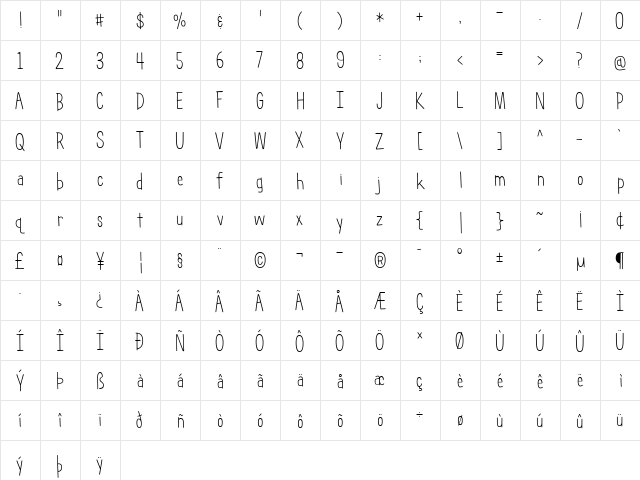 geektastic skinny Regular  glyph index