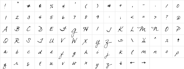 FG Jeana Regular  glyph index