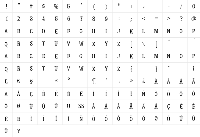 MuskitosCaps Regular  glyph index