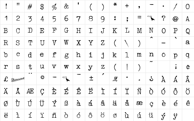 1952 RHEINMETALL Regular  glyph index