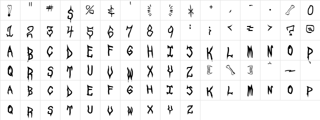 SpookShow Undead  glyph index